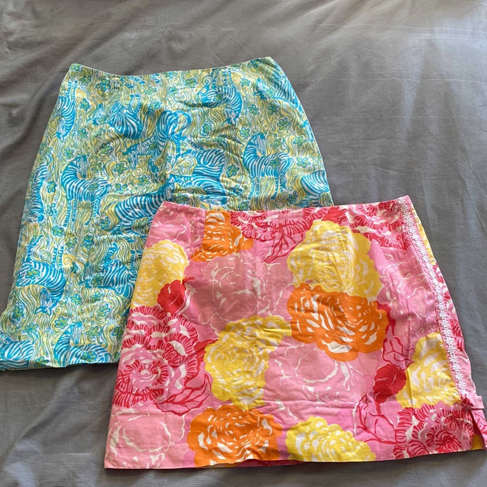 Lilly Pulitzer Pink Floral Mini Skirts with Yellow, Orange & Blue Prints